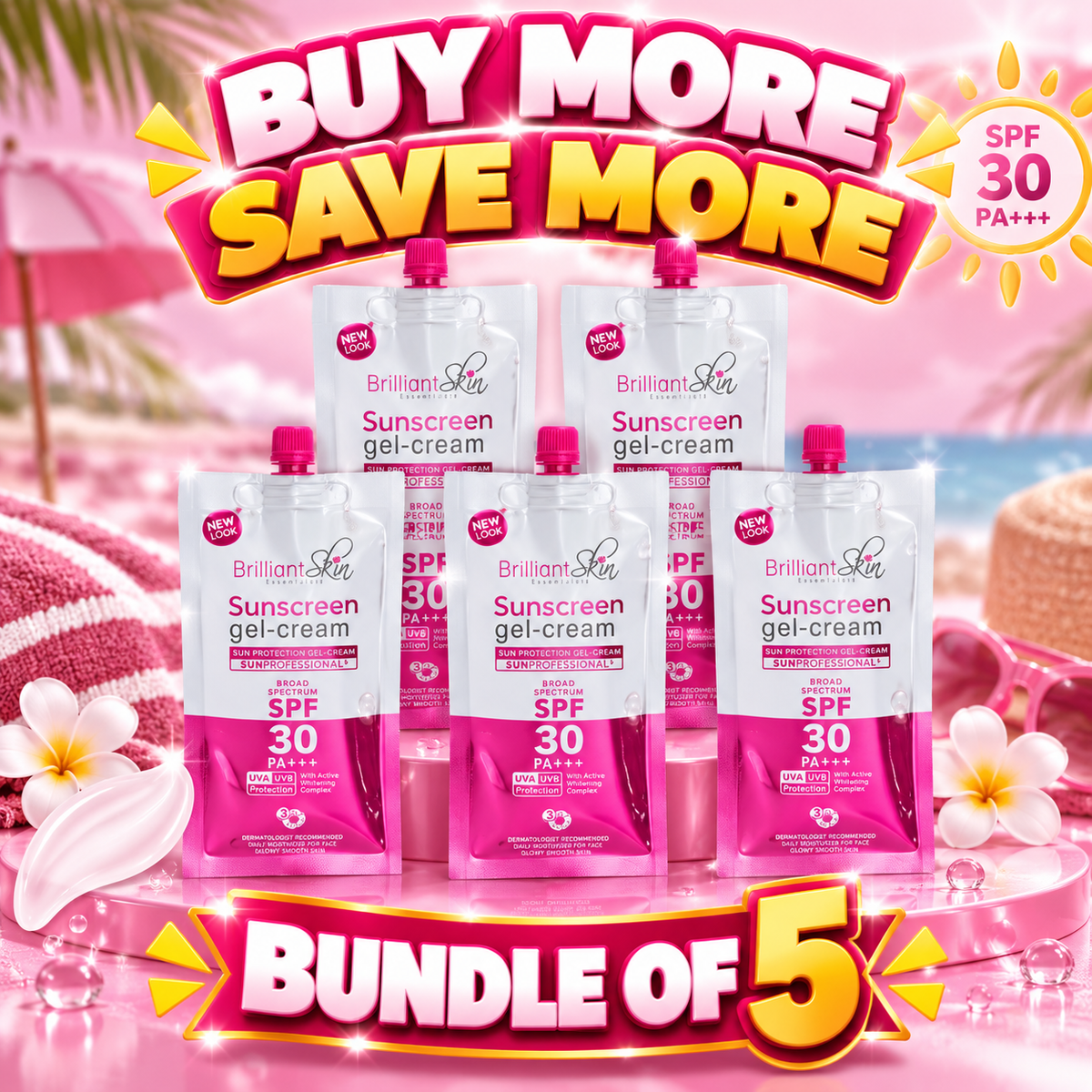 5 PCS. Brilliant Sunscreen Gel Cream Sun Professional SPF 30 | 50g | Brilliant Skin Essentials