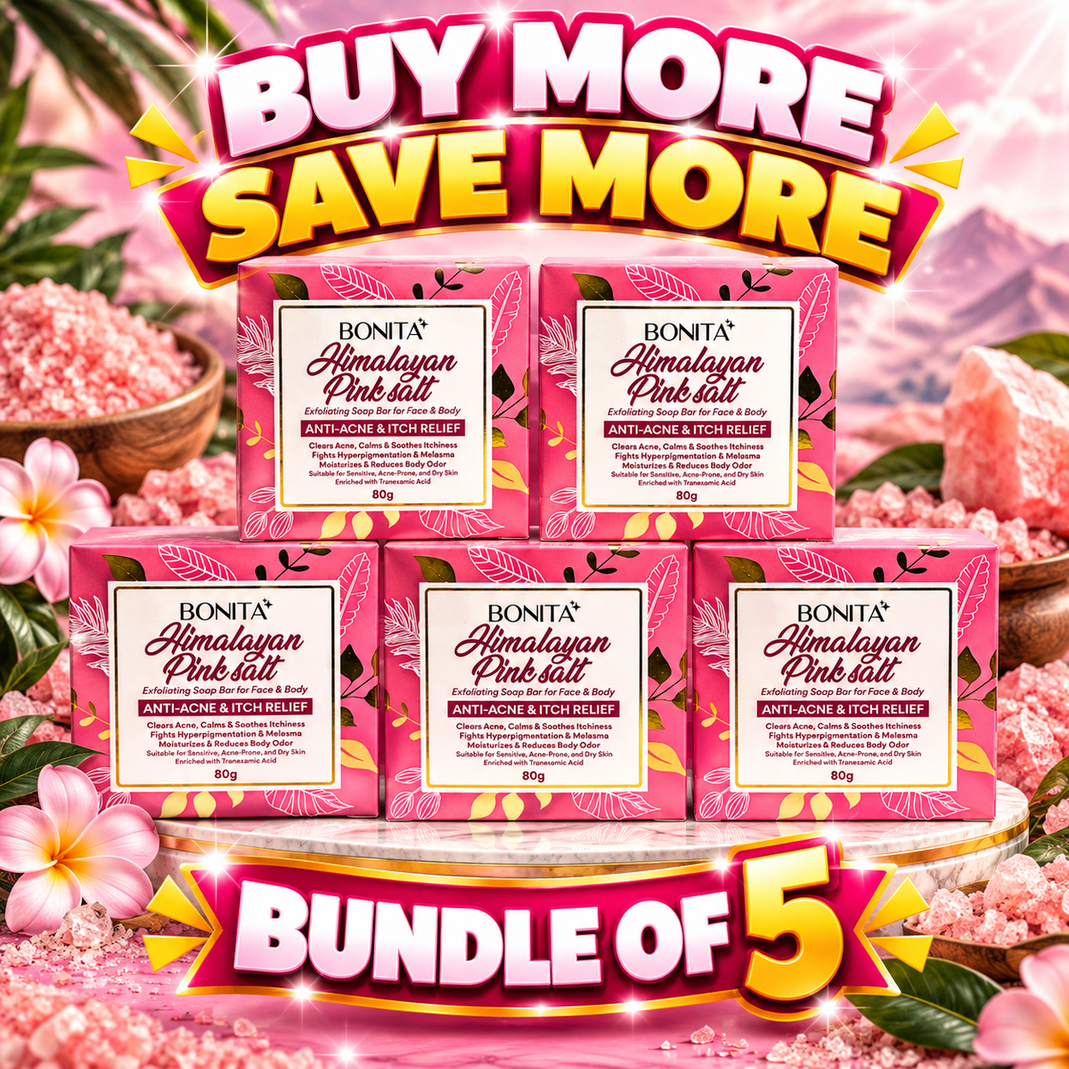 5 PCS. of Bonita Himalayan Pink Salt Soap 85g