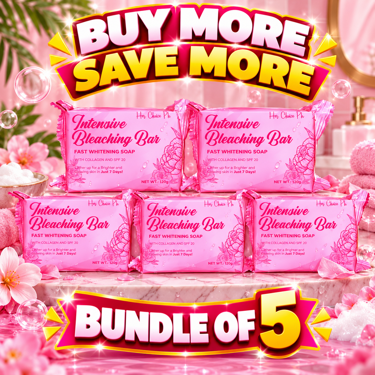 5 PCS. Her Choice PH Intensive Bleaching Bar Soap (120GRAMS)