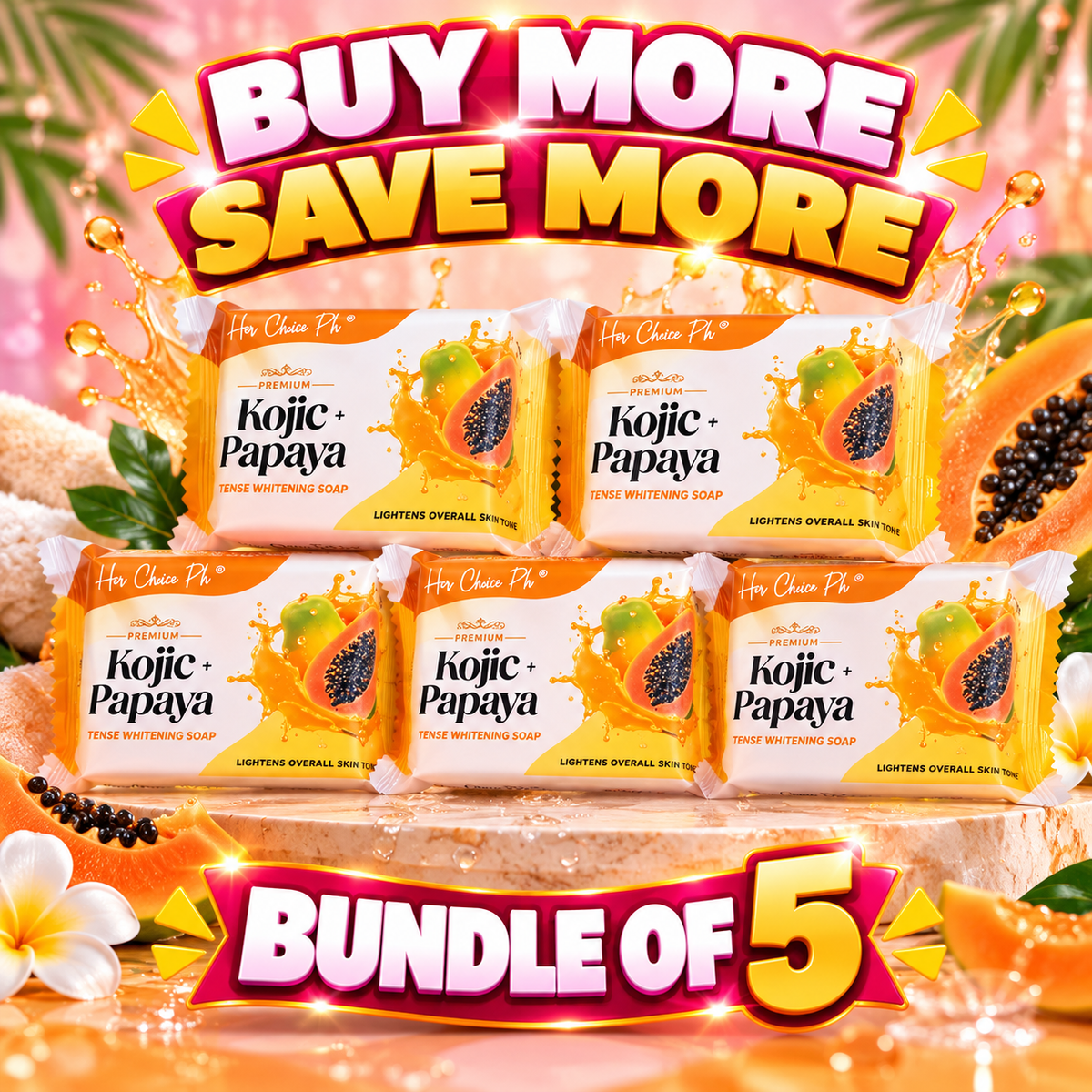 5PCS. Her Choice PH Premium Kojic Papaya Soap 120g