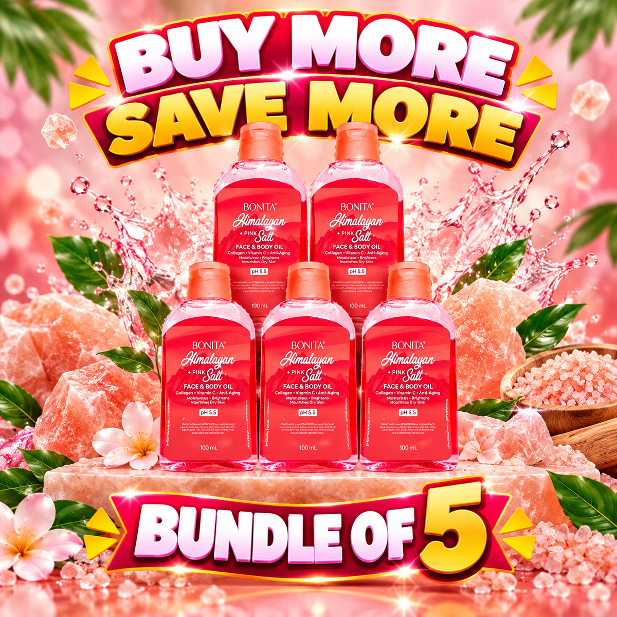 5 PCS. Bonita Himalayan Pink Salt Oil 100ml