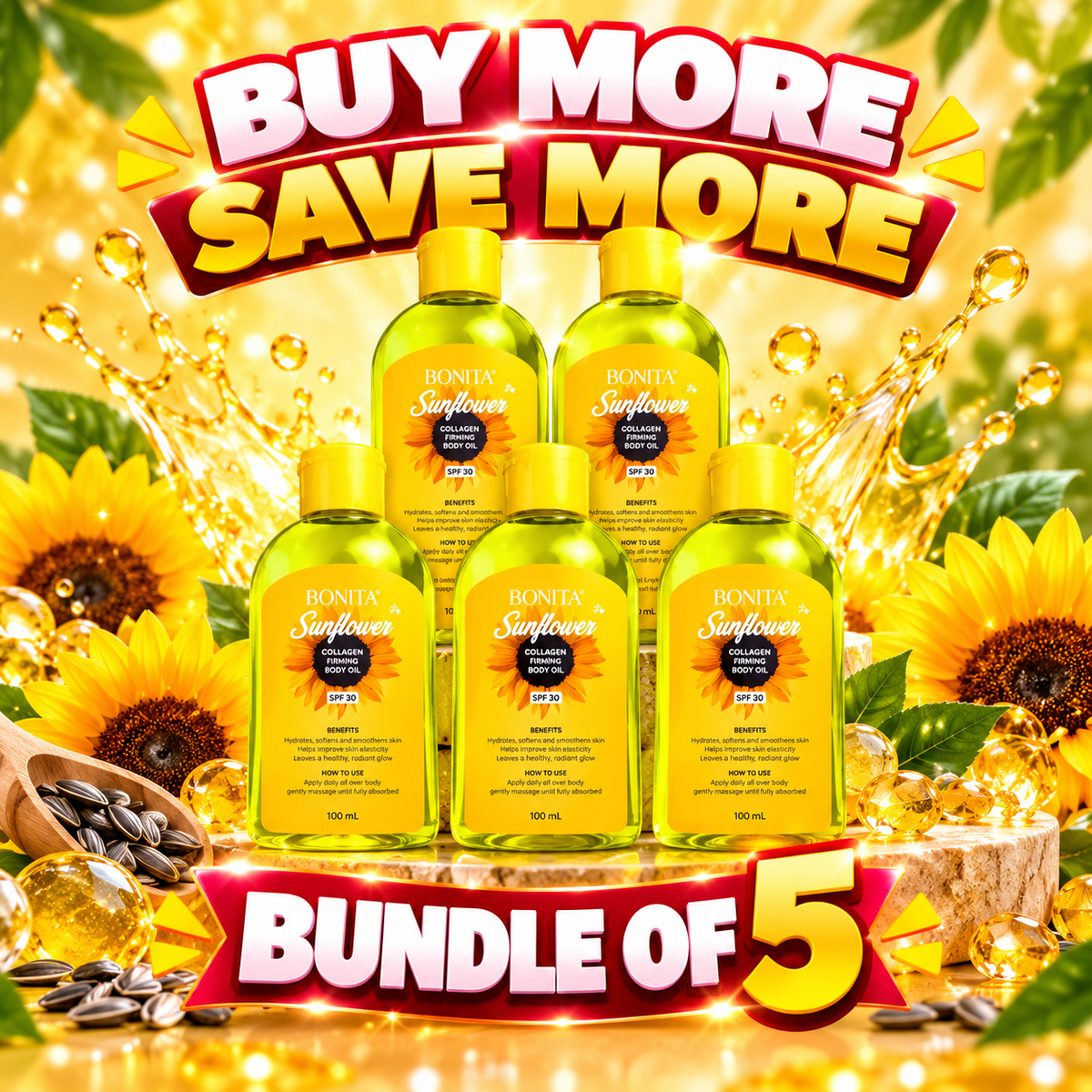 5 PCS. Bonita Himalayan Sunflower Body Oil 100ml
