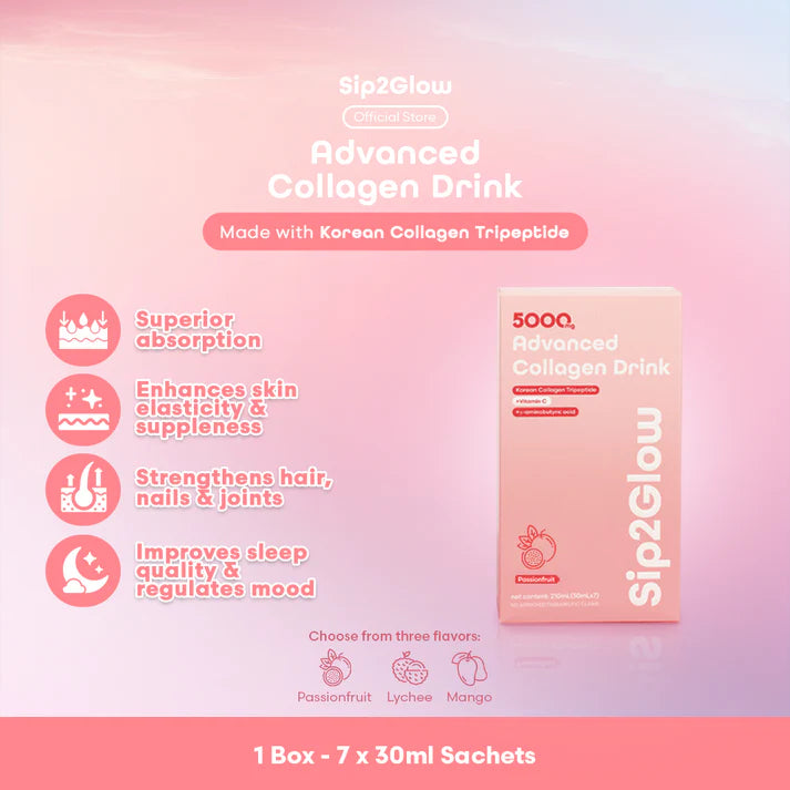 Sip2Glow Advanced Collagen Drink w/ Korean Collagen Tripeptide 7sachets Lychee flavor