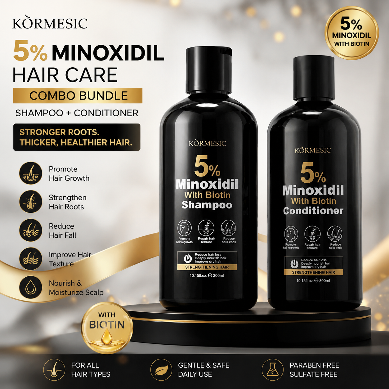 COMBO Minoxidil 5% Hair Grower w/ Biotin Shampoo + Conditioner