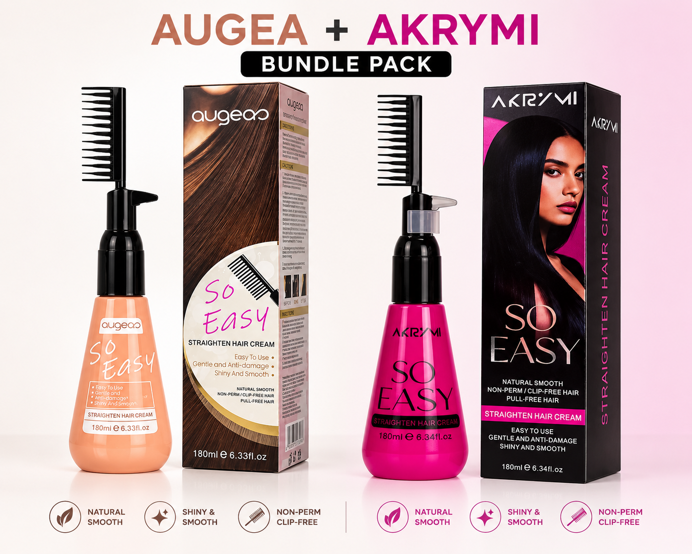 COMBO Augea So Easy Straighten Hair Cream 180ml + AKRYMI So Easy Straighten Hair Cream 180ml