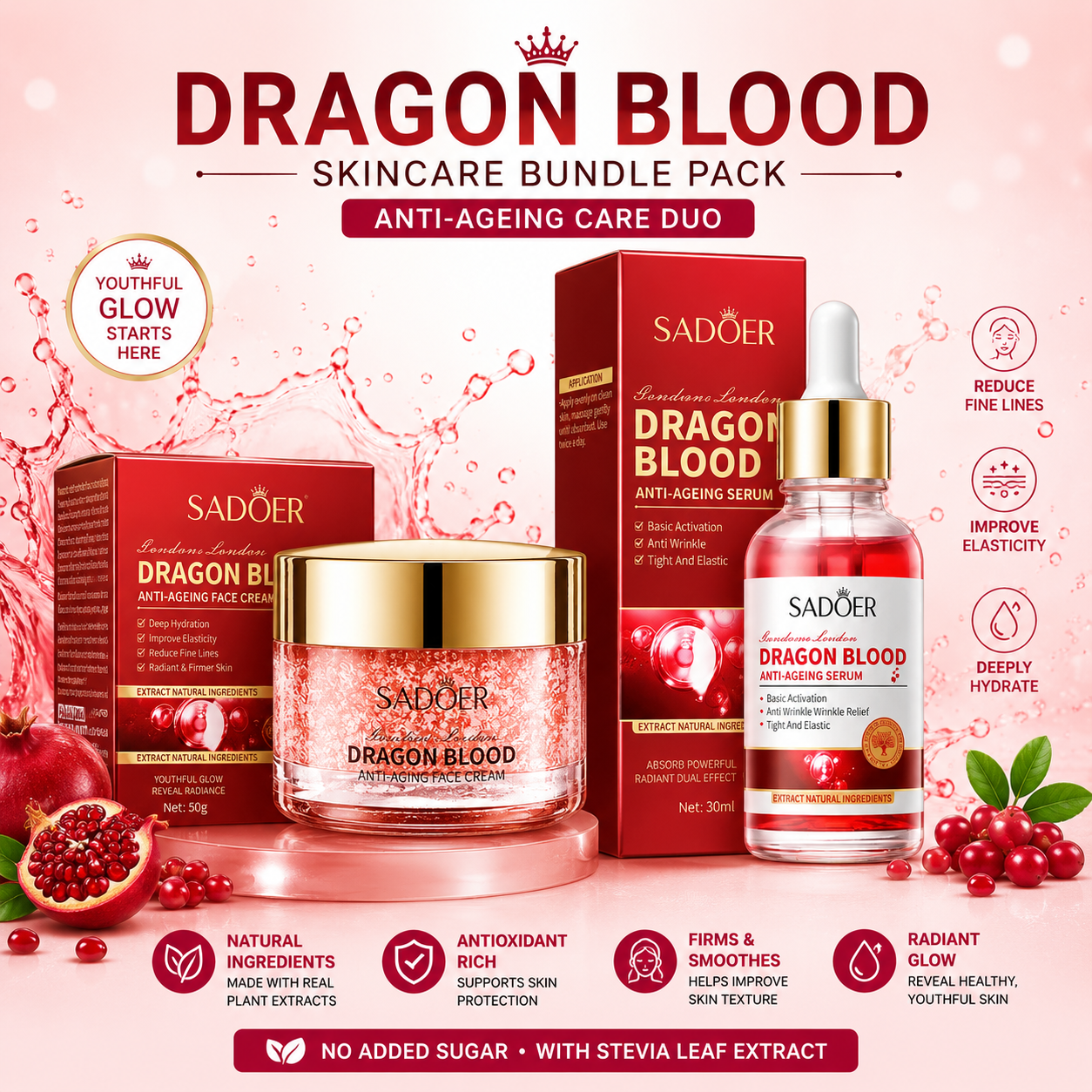 COMBO SADOER Dragon Blood Anti-Aging Face Cream (50g)+ Anti-Aging Serum (30ml)