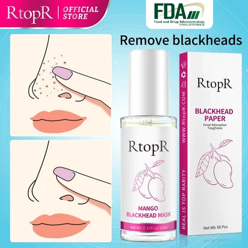 RtopR Mango Blackhead Remover Mask Peeling Off Nose Mask Oil Control 10ml+50pcs paper
