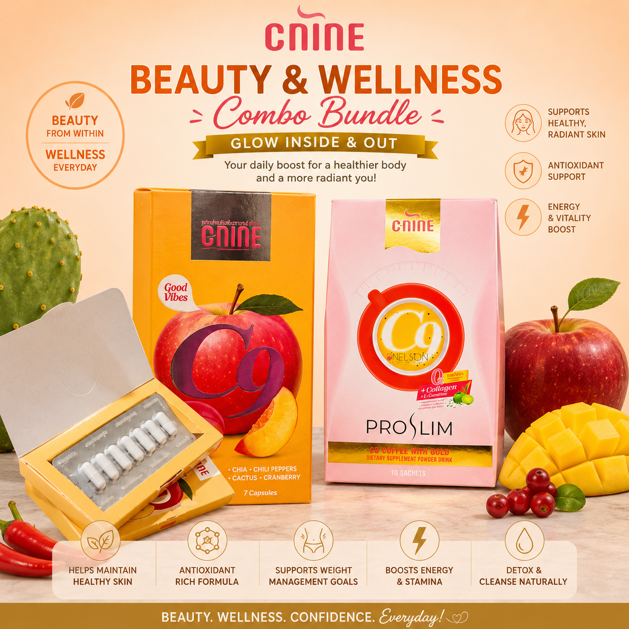 COMBO CNINE C9 Capsules + CNINE ProSlim C9 Coffee Mix Gold