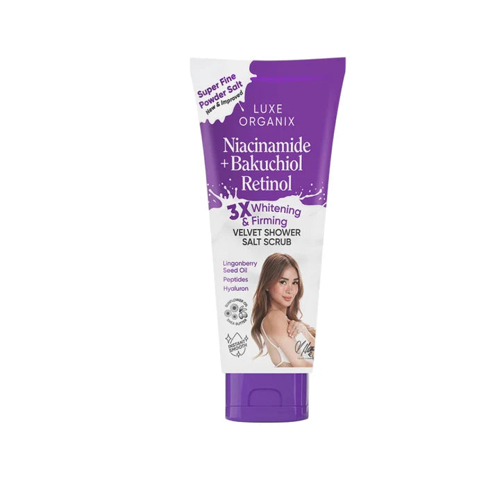 LUXE ORGANIX Niacinamide + Bakuchiol Retinol Velvet Shower Salt Scrub 320g