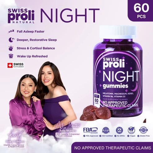 SWISS PROLI Night Melatonin Ashwaganda | 60 Gummies