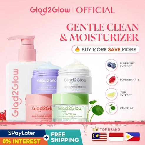 COMBO of Glad2Glow Milk Amino Acid Brightening cleanser 80g & moisturizer 30g