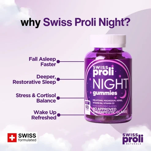SWISS PROLI Night Melatonin Ashwaganda | 60 Gummies